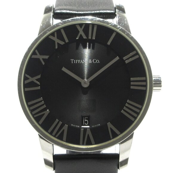 Auth TIFFANY&Co. Atlas Dome - 0******** Black Women's Wrist Watch - Picture 1 of 12